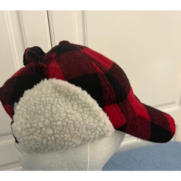 Woodland Creek Men's Trapper Hat Flannel Red/Black Buffalo Plaid Fleece Lined - Picture 3 of 9